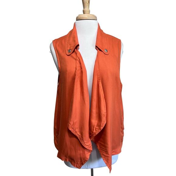 CHICOS Womens L Burnt Orange Rayon Boho Vest Sleeveless Open Flowy Pockets - Picture 1 of 8